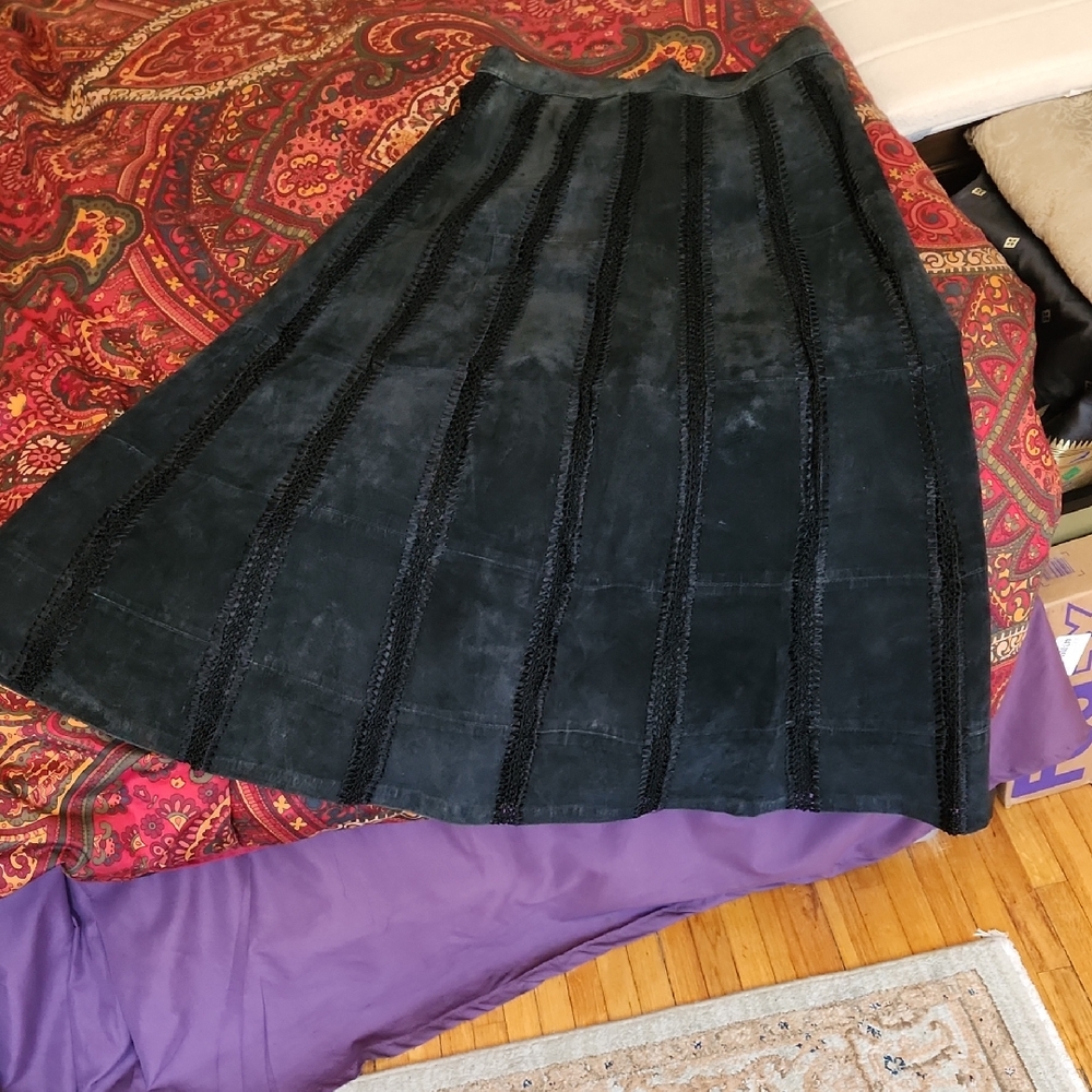 Vintage Unique Black Suede Women's Skirt